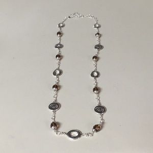 Premier Designs silver tone & brown necklace